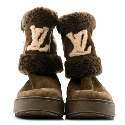 Louis Vuitton Suede Calfskin Shearling Snowdrop Flat Ankle Boot 39.5 Khaki 3 of 11