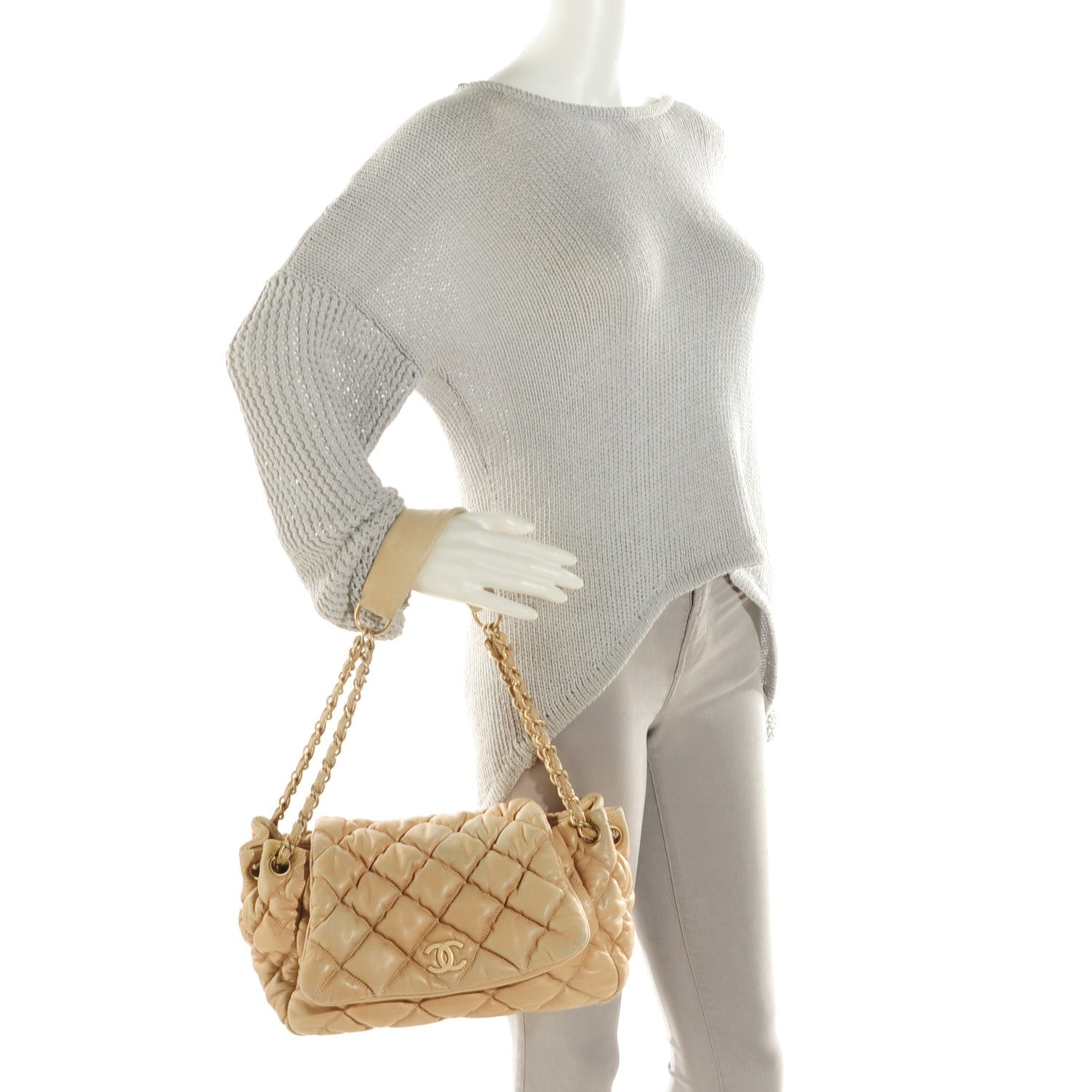 Chanel Calfskin Bubble Quilt Accordion Flap Beige 2 of 9