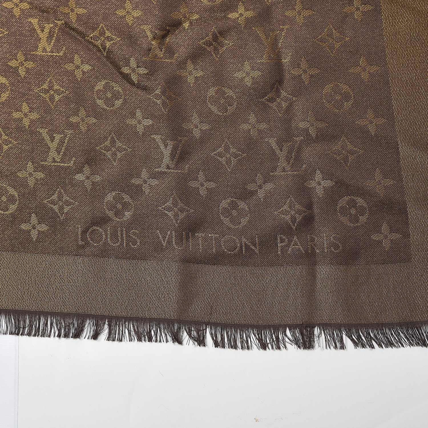 Louis Vuitton Silk Lurex Wool Monogram Shine Shawl Brown 4 of 4
