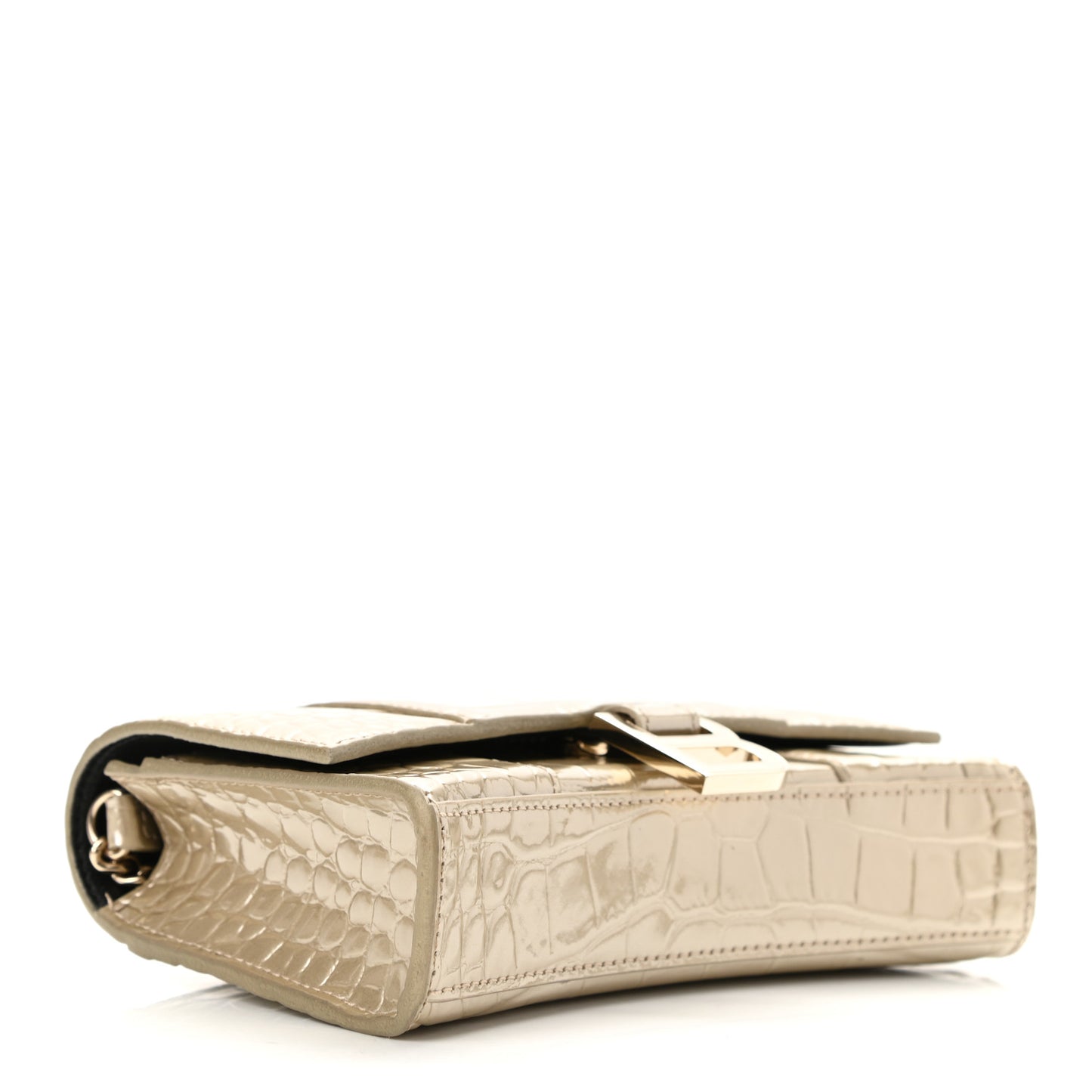Shiny Calfskin Crocodile Embossed Hourglass Chain Bag Light Gold