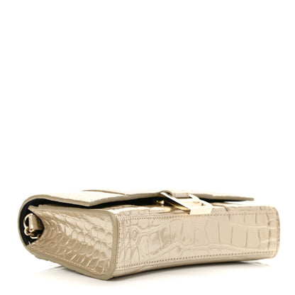 Balenciaga Shiny Calfskin Crocodile Embossed Hourglass Chain Bag Light Gold 4 of 9