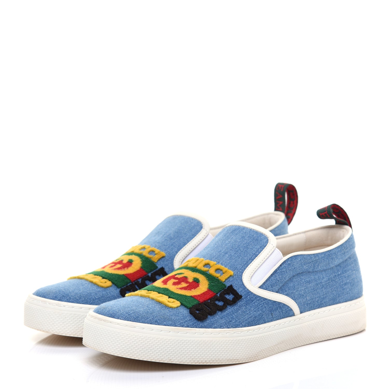 Gucci Kura Denim Logo Embroidered Mens Slip On Sneakers 6 Blue 3 of 9