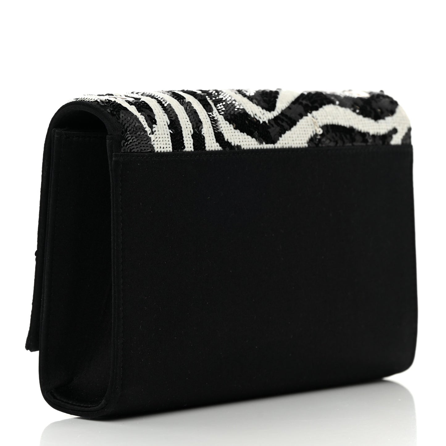 Satin Sequin Zebra Small Monogram Kate Tassel Satchel Black White
