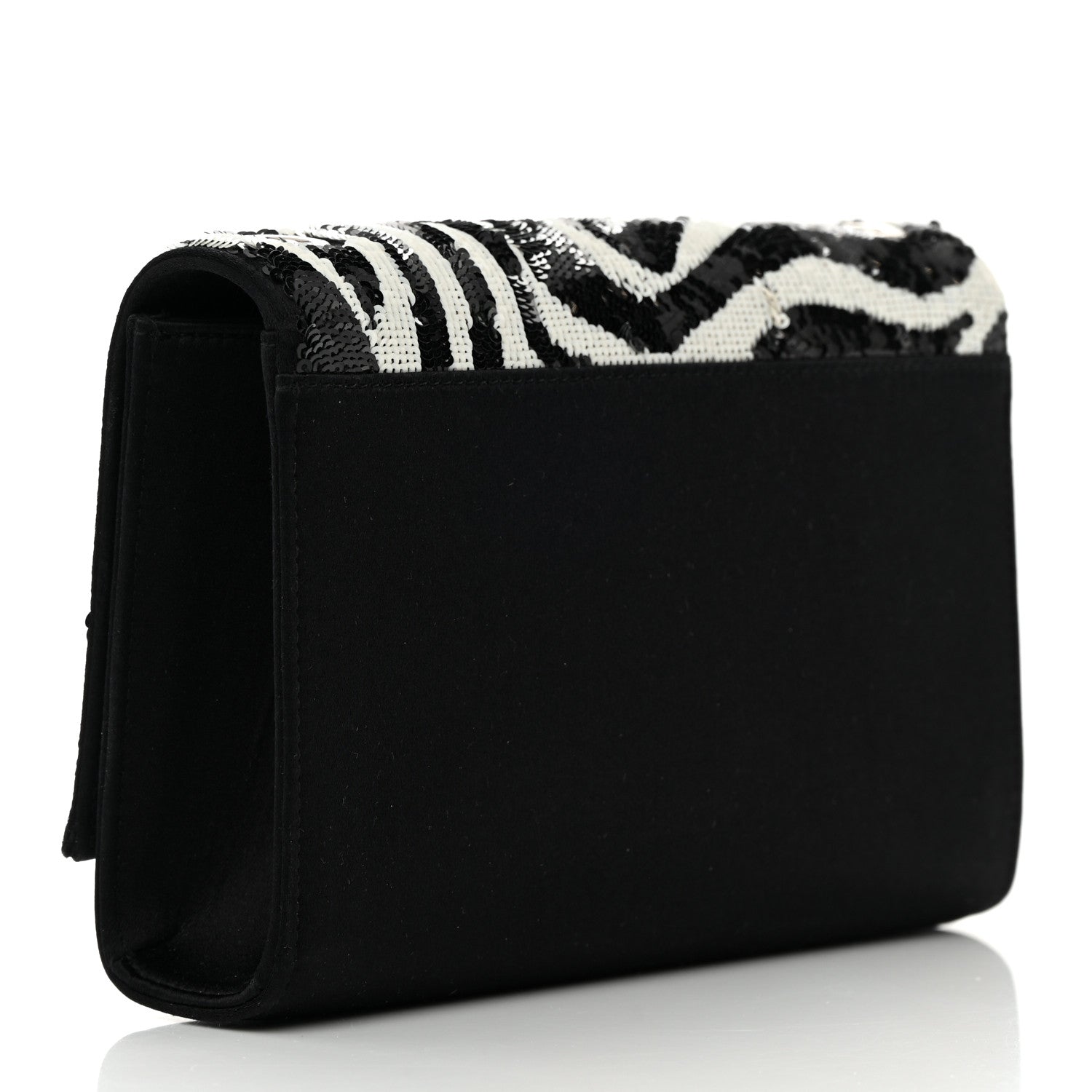 Saint Laurent Satin Sequin Zebra Small Monogram Kate Tassel Satchel Black White 3 of 9