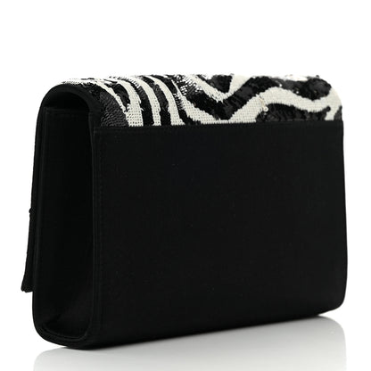 Saint Laurent Satin Sequin Zebra Small Monogram Kate Tassel Satchel Black White 3 of 9