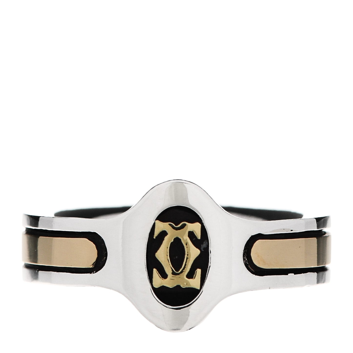 Sterling Silver 18K Yellow Gold Logo Band Ring 51 5.75