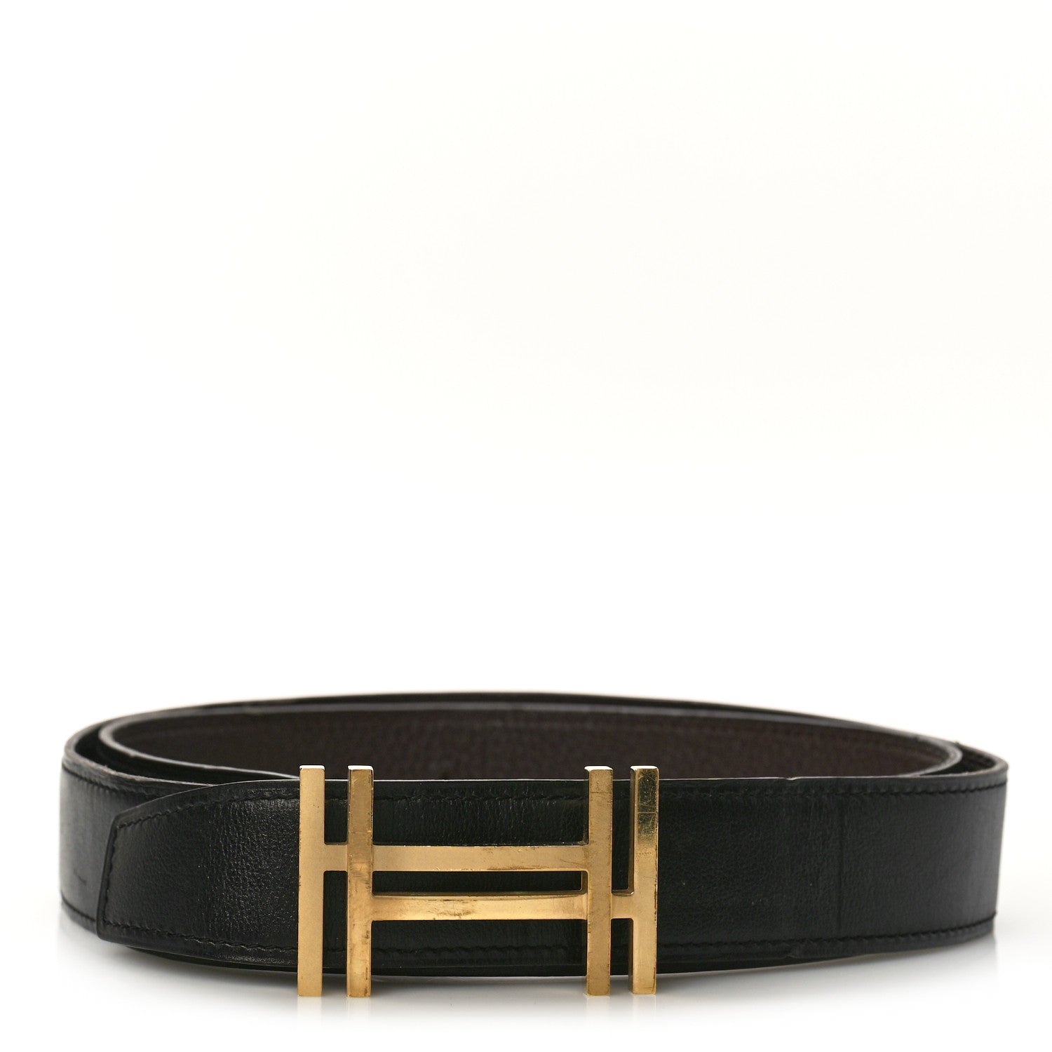 Hermes Box Togo 32mm Au Carre H Belt 90 36 Black Chocolate 1 of 7