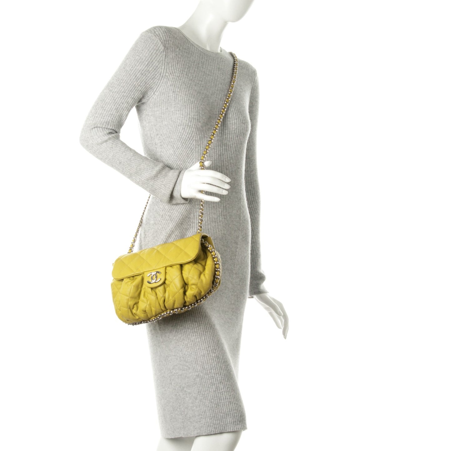 Washed Lambskin Quilted Medium Chain Around Messenger Yellow