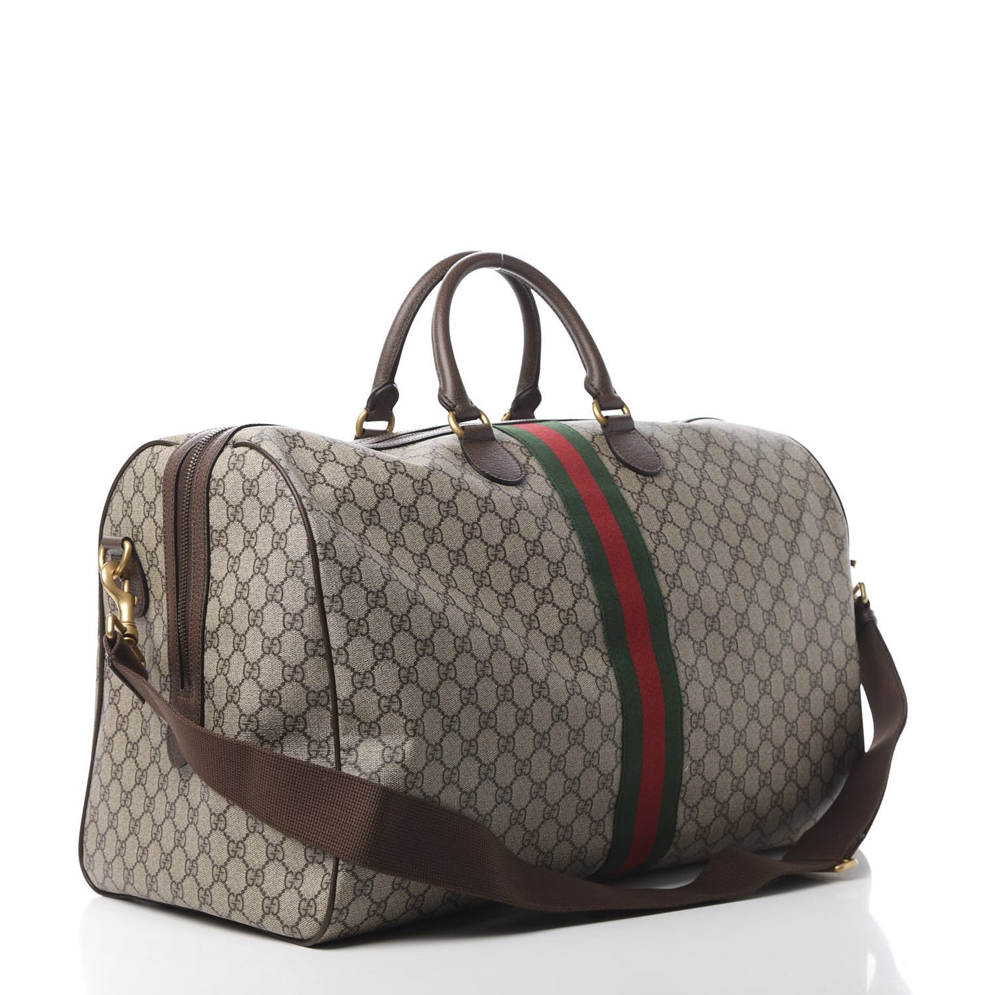 GG Supreme Monogram Textured Dollar Calfskin Web Large Savoy Duffle Bag Beige Ebony New Acero