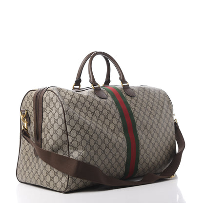 Gucci GG Supreme Monogram Textured Dollar Calfskin Web Large Savoy Duffle Bag Beige Ebony New Acero 2 of 9