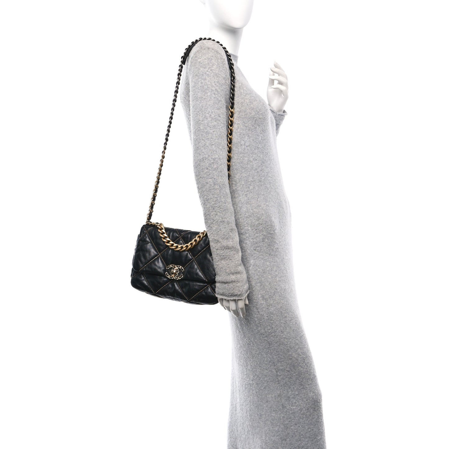 Lambskin Chain Quilted Medium Chanel 19 Flap Black