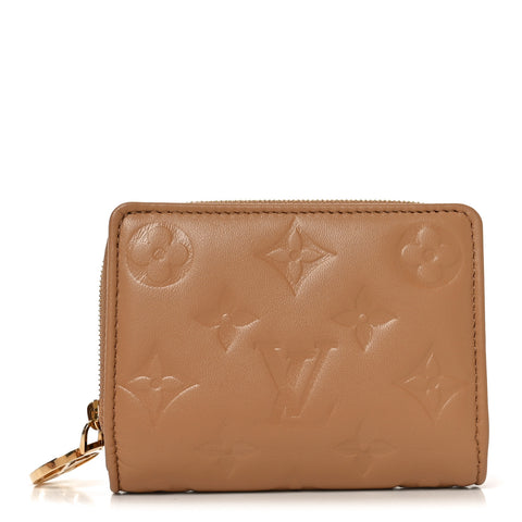 Lambskin Embossed Monogram Lou Coussin Wallet Camel