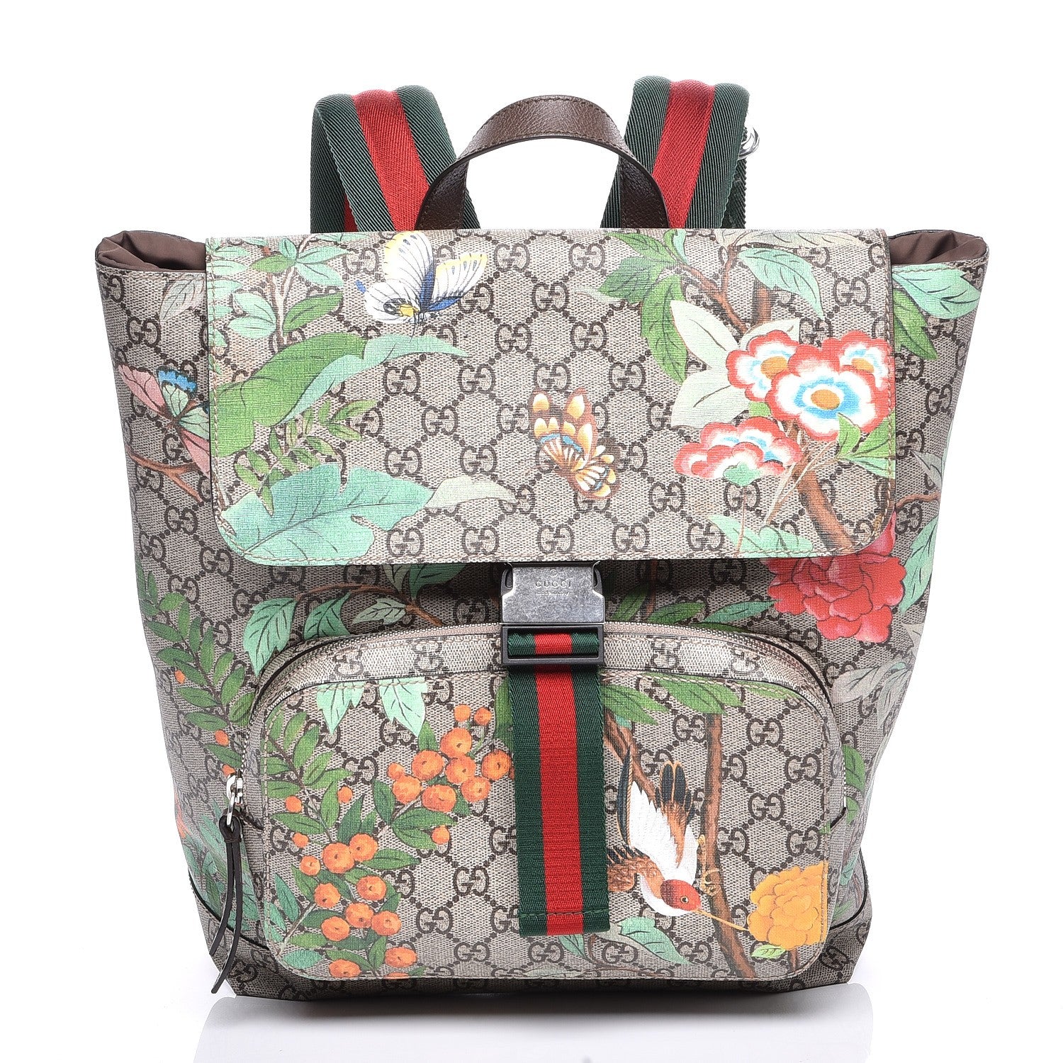 Gucci GG Supreme Monogram Tian Web Single Buckle Backpack Beige Multicolor New Acero 1 of 7
