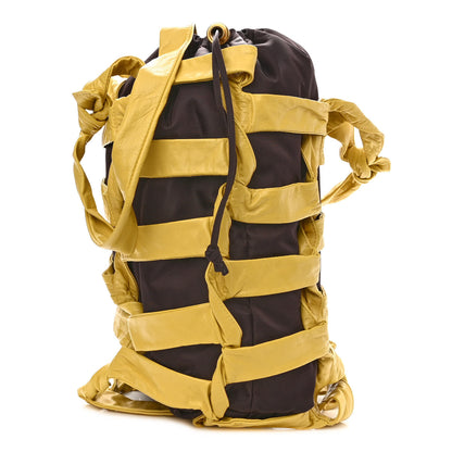 Bottega Veneta Nylon Calfskin Woven BV Tape Bucket Bag Brown Yellow 1 of 10