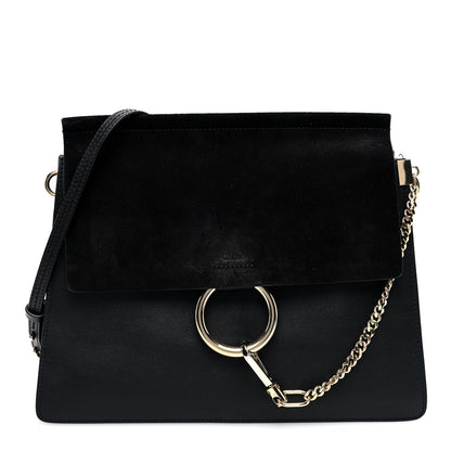 Chloe Suede Calfskin Medium Faye Shoulder Bag Black 1 of 9