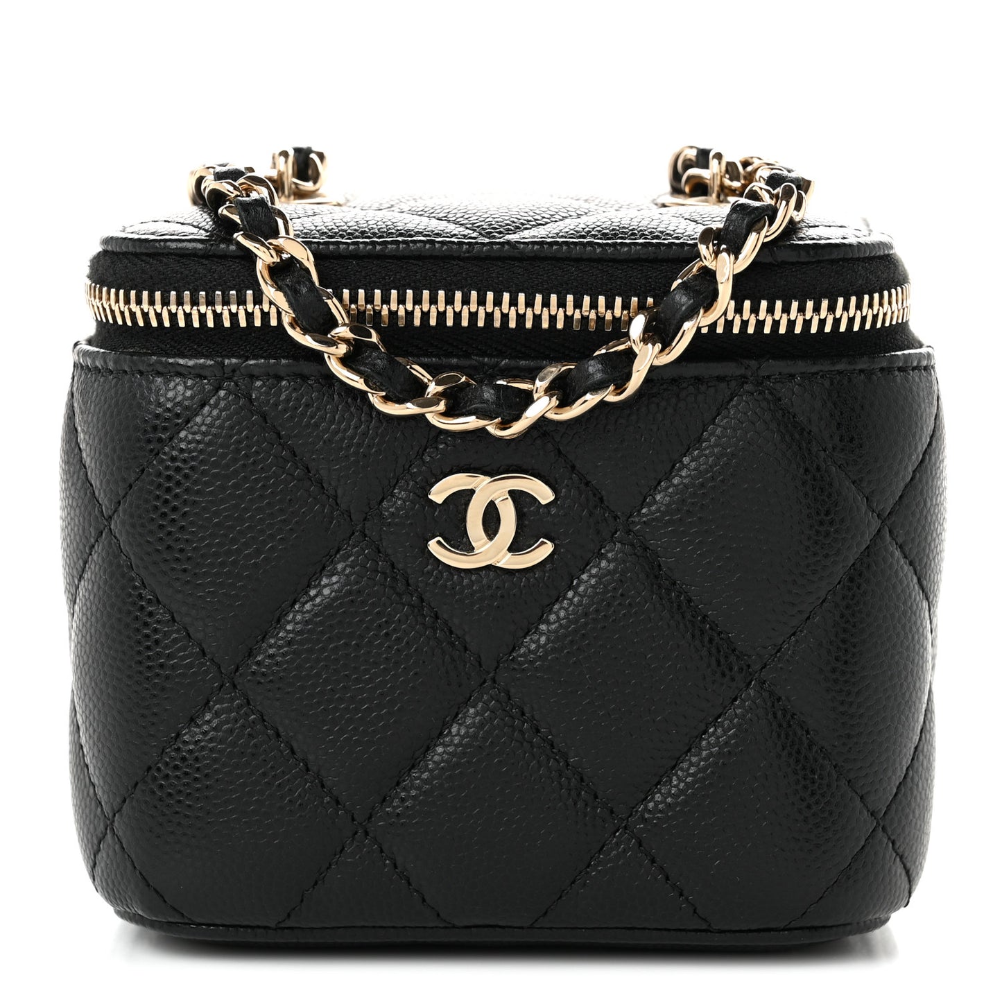 Caviar Quilted Mini Vanity Case With Chain Black