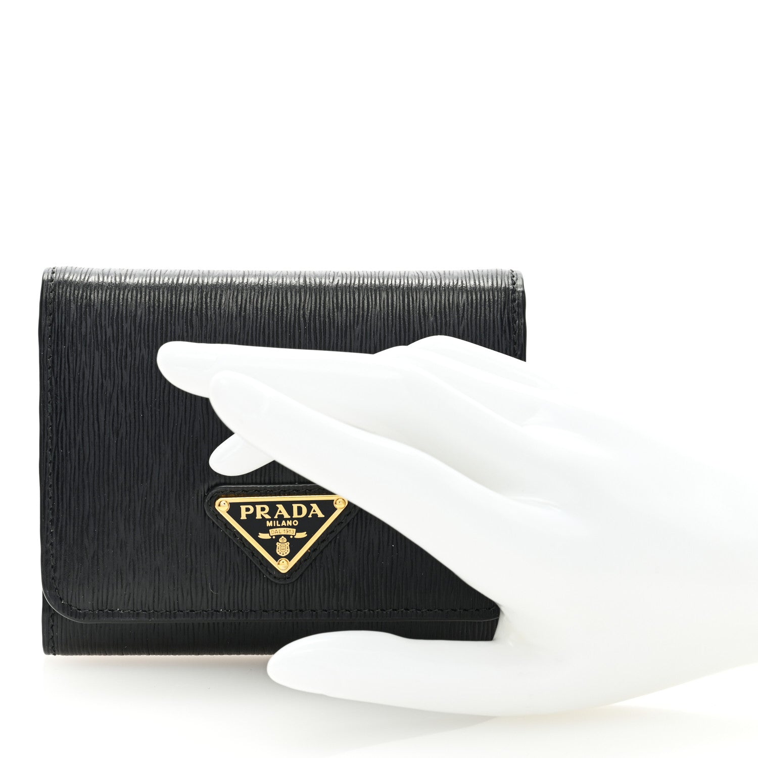Prada Vitello Move Tri-Fold Compact Wallet Black 2 of 6