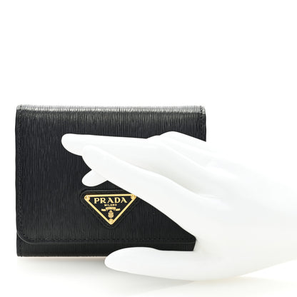 Prada Vitello Move Tri-Fold Compact Wallet Black 2 of 6