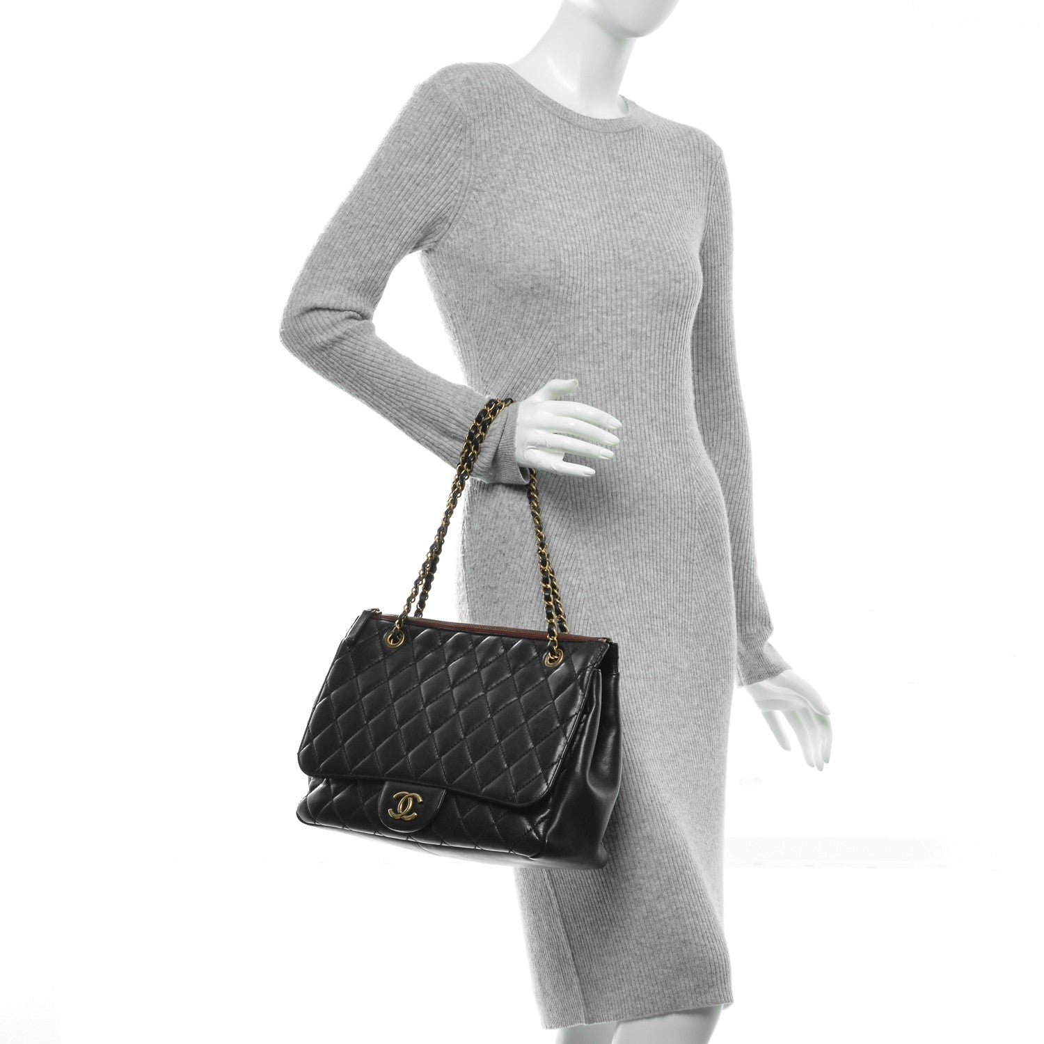Chanel Calfskin Quilted Maxi Blizzard Zip Top Flap Black 2 of 7