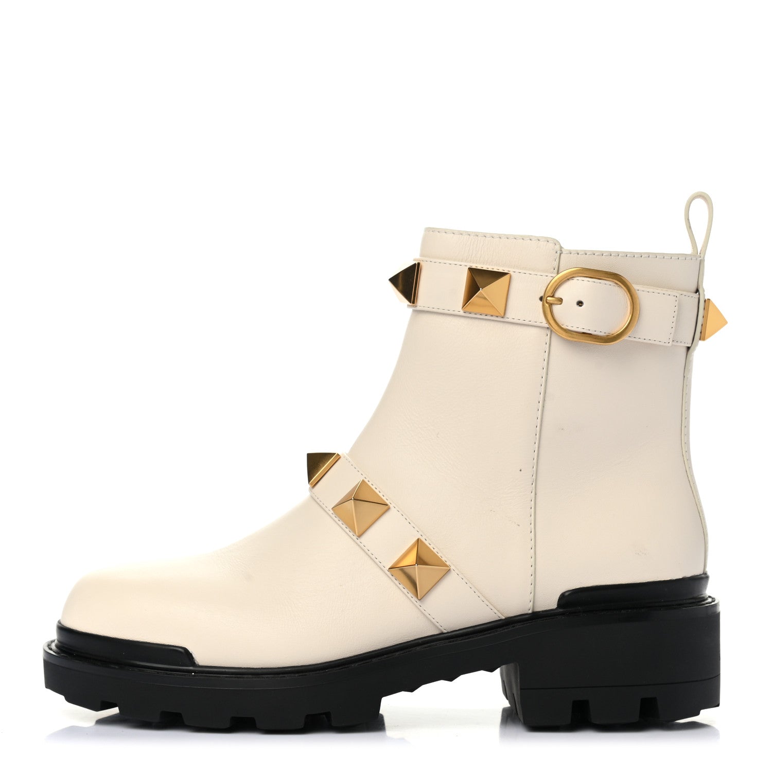 Valentino Garavani Calfskin Roman Stud Combat Boots 39 Light Ivory 1 of 9