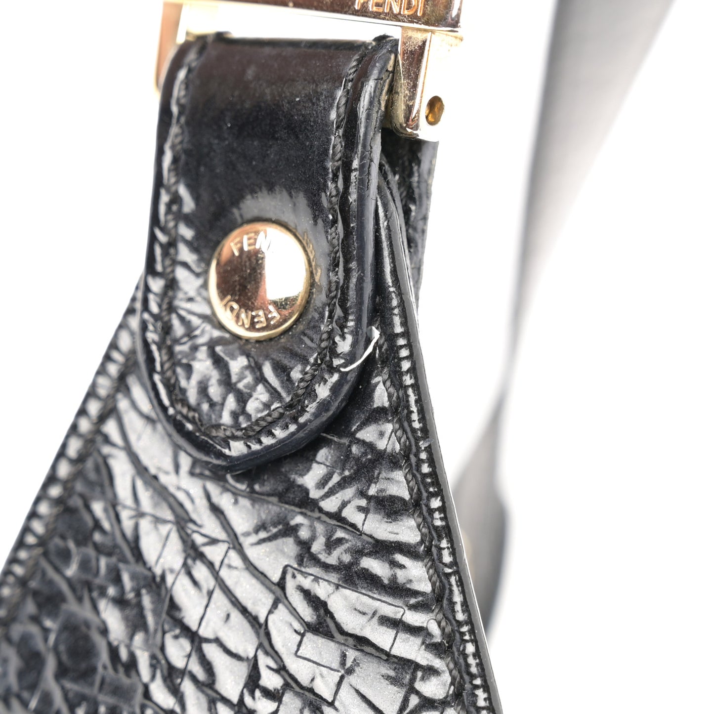 Crinkled Patent FF Hobo Shoulder Bag Black