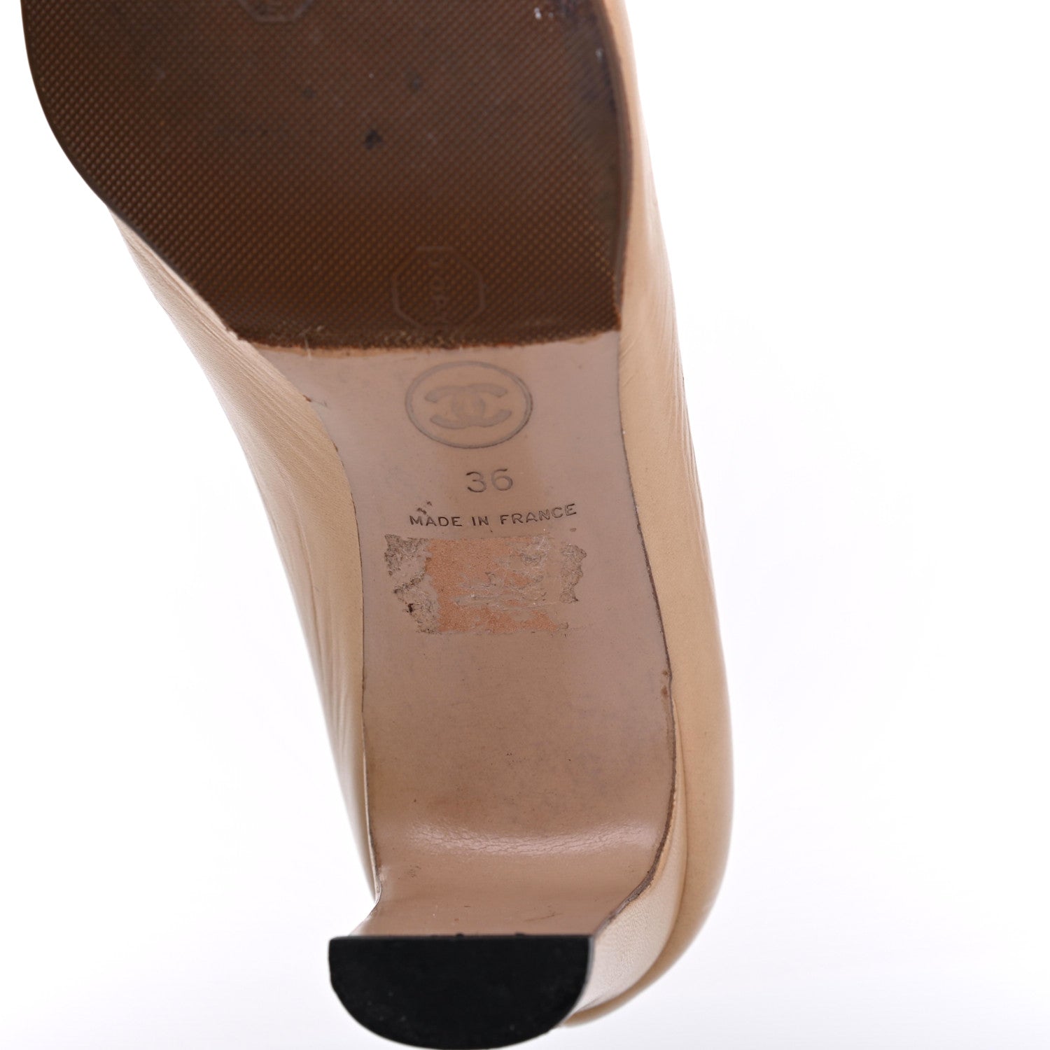 Chanel Lambskin Cap Toe CC Pumps 36 Beige Black 20 of 22
