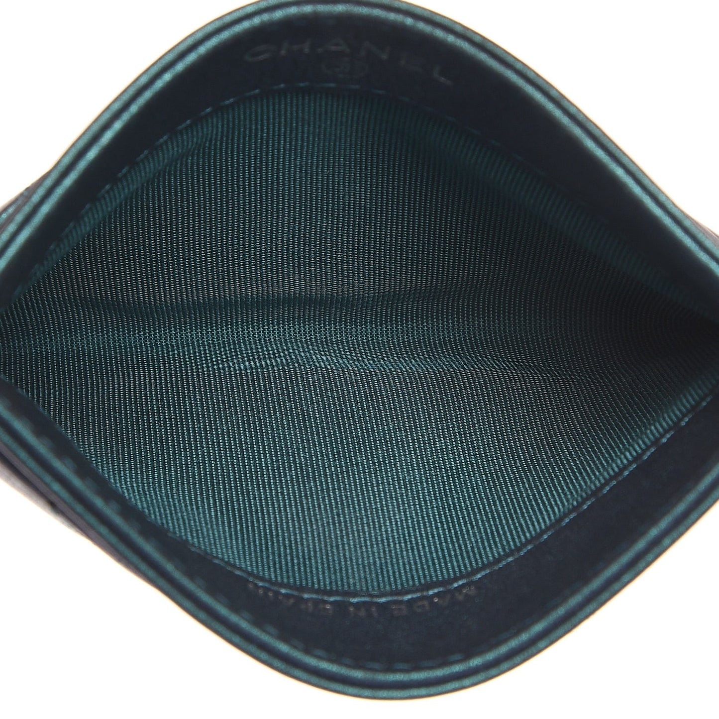 Metallic Lambskin Quilted Card Holder Turquoise