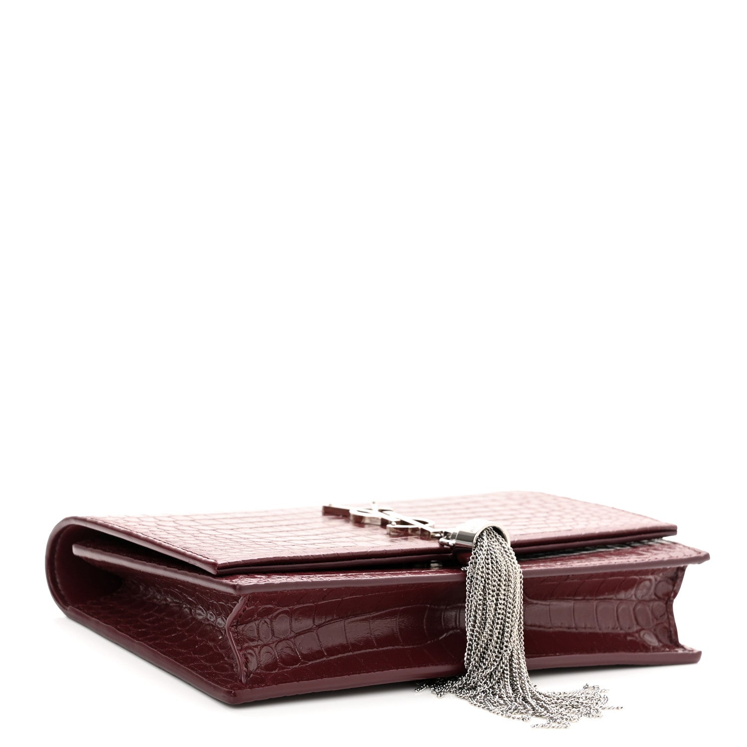 Saint Laurent Calfskin Crocodile Embossed Kate Monogram Tassel Chain Wallet Rouge Legion 4 of 9