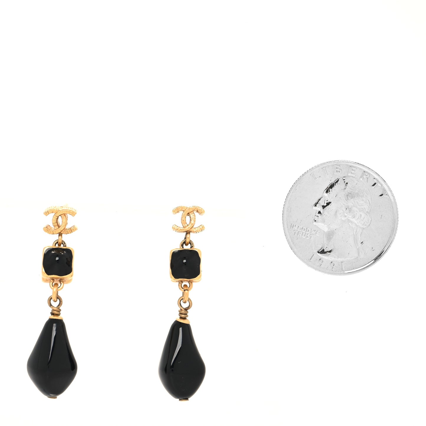 Bead CC Drop Earrings Black Gold
