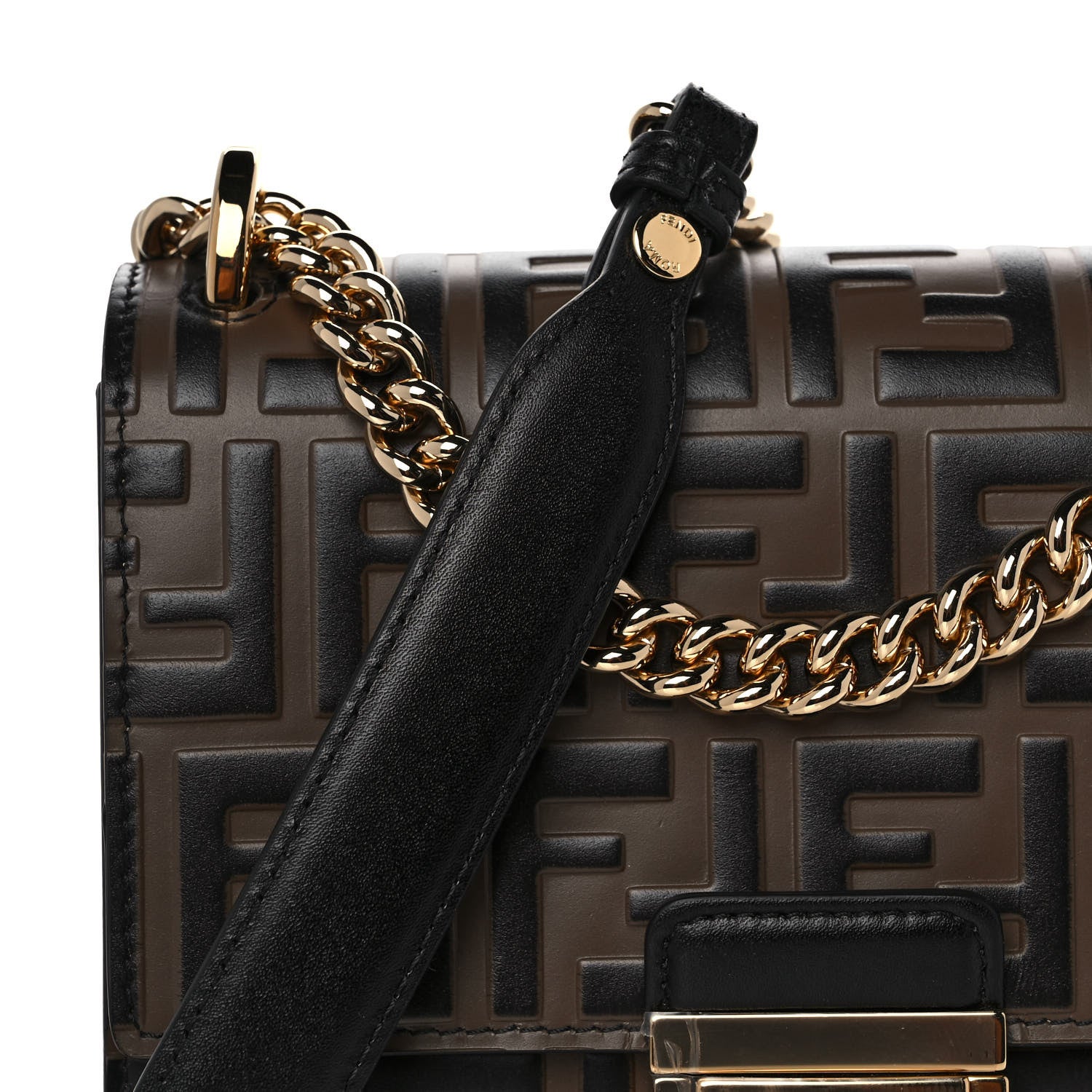 Fendi Vitello Liberty Bi-Color FF 1974 Embossed Small Kan U Shoulder Bag Maya Black 11 of 12