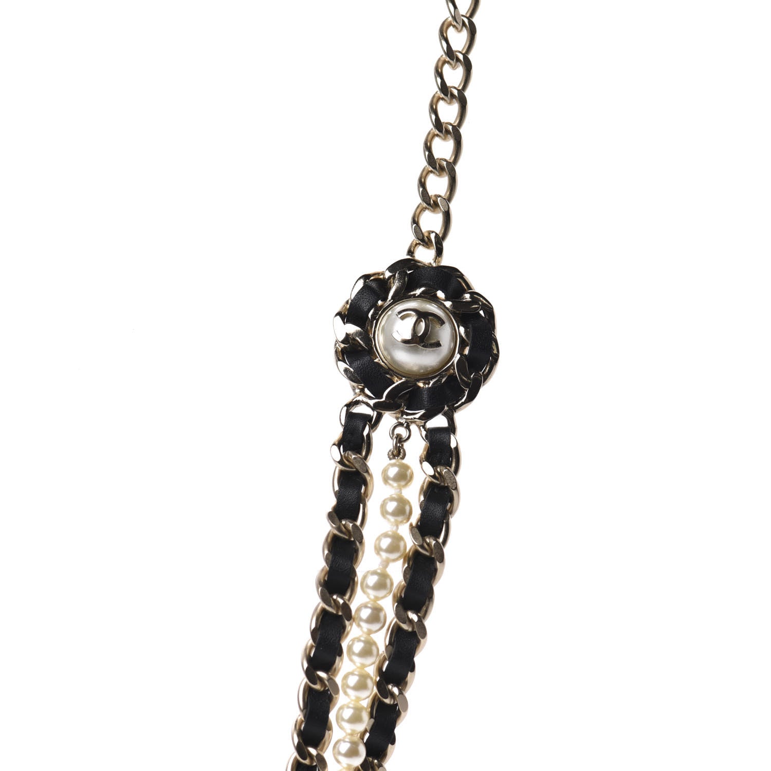 Chanel Lambskin CC Pearl Chain Necklace Black Gold 4 of 7