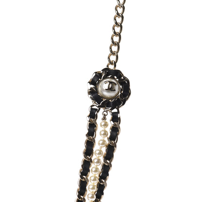 Chanel Lambskin CC Pearl Chain Necklace Black Gold 4 of 7