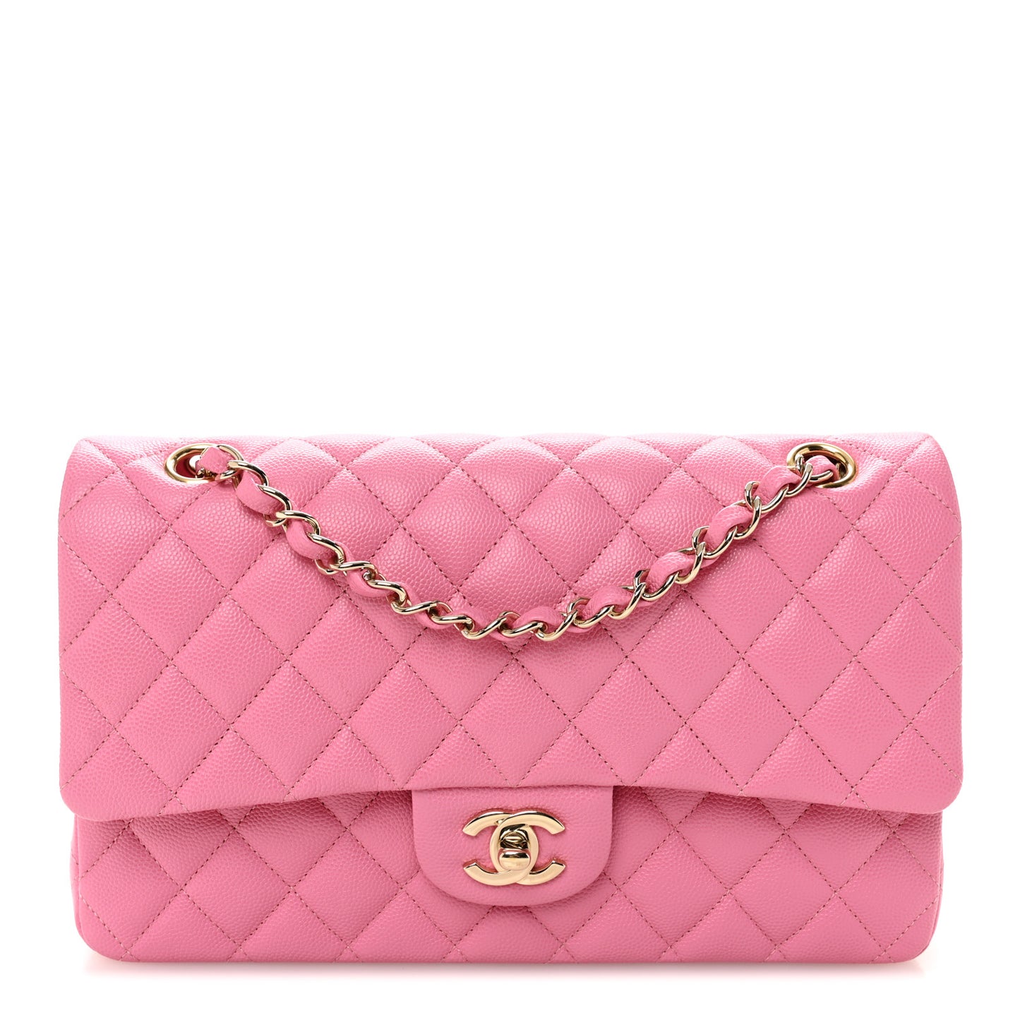 Caviar Quilted Medium Double Flap Pink