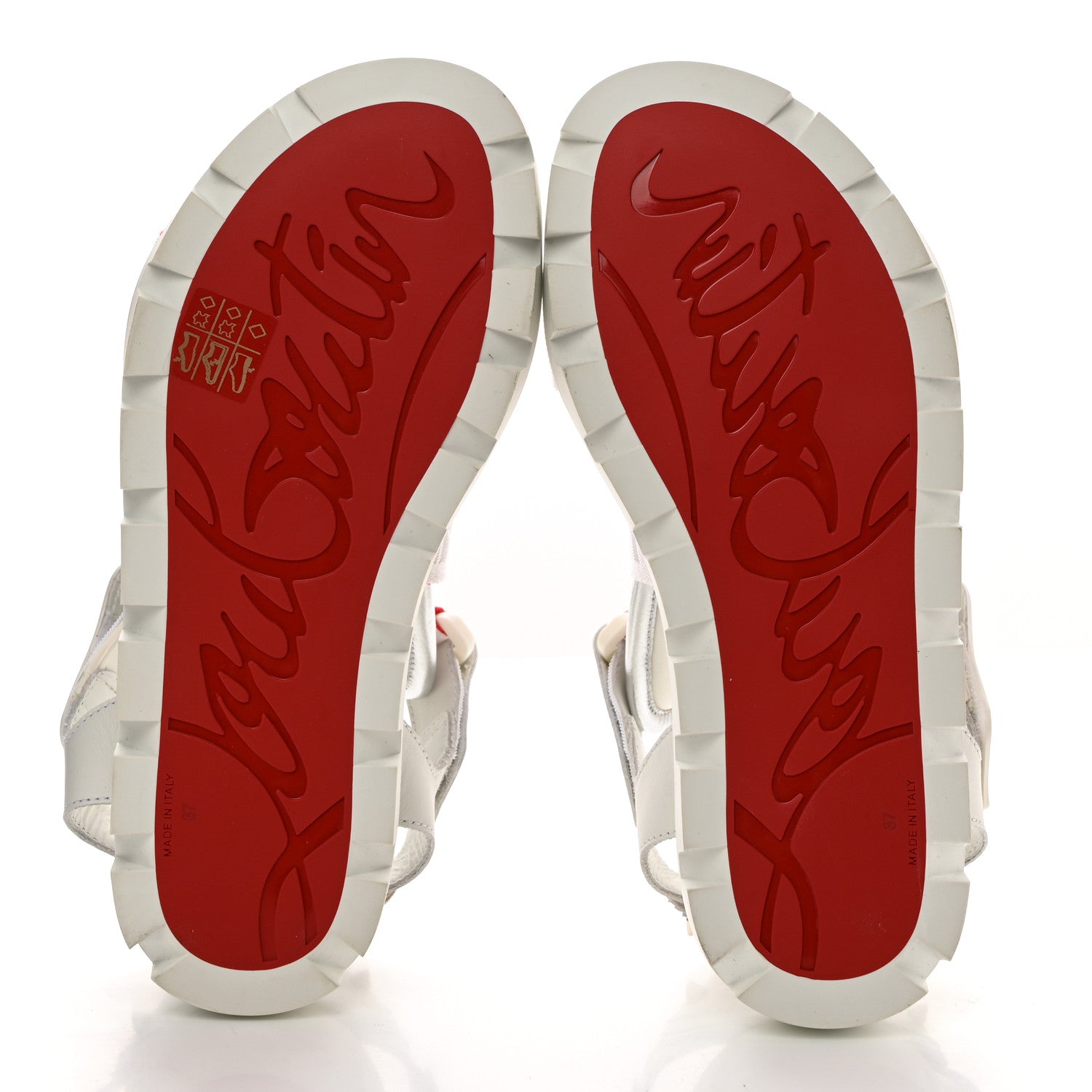 Christian Louboutin Calfskin Velcrissimo Flat Sandals 37 Blanco Silver 5 of 7