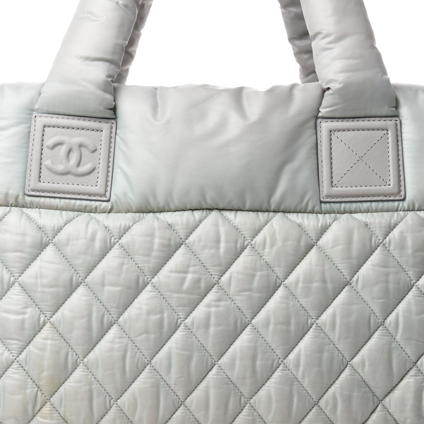 Nylon Quilted Large Coco Cocoon Reversible Tote Light Grey