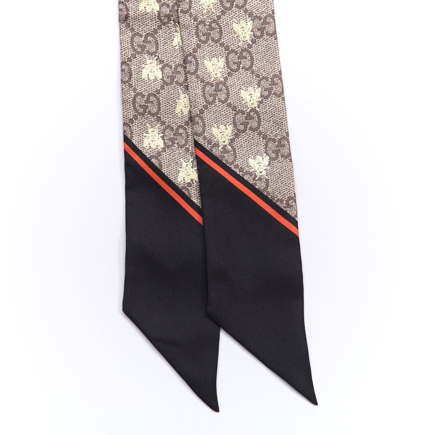 Silk Twill GG Monogram GG Bee Neck Bow Scarf Black Red