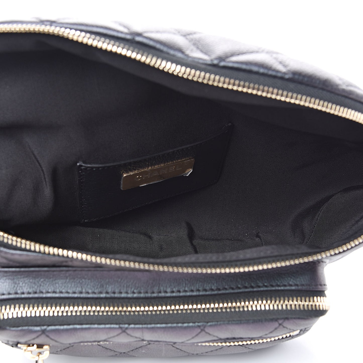 Iridescent Calfskin Quilted All About Waist Belt Bag Black