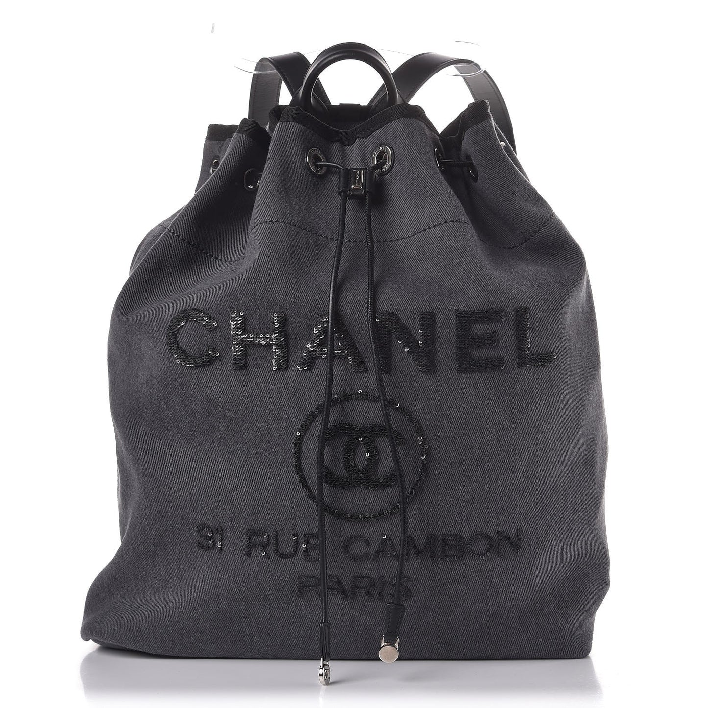 Canvas Sequin Large Deauville Backpack Charcoal