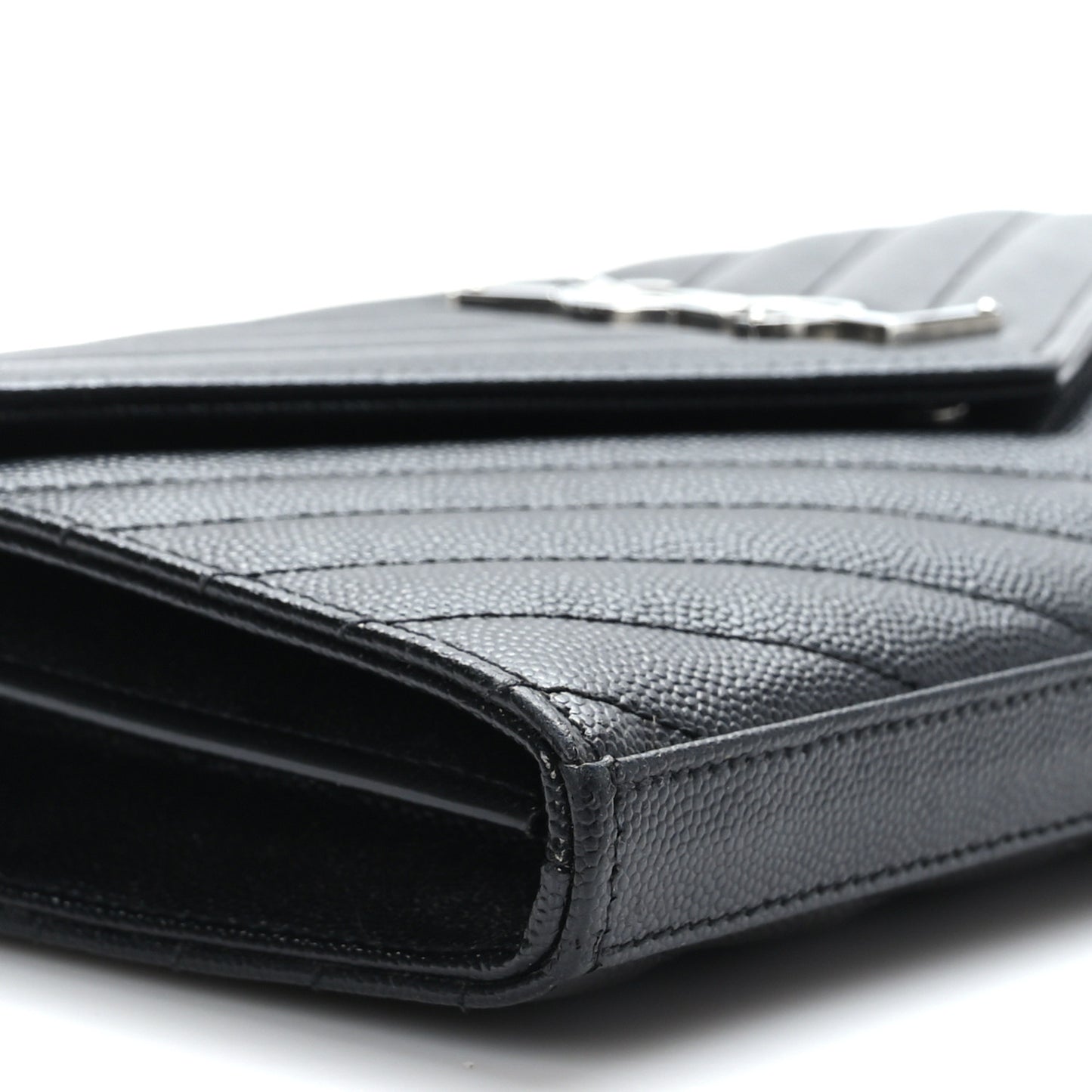 Grain De Poudre Matelasse Chevron Monogram Chain Wallet Black