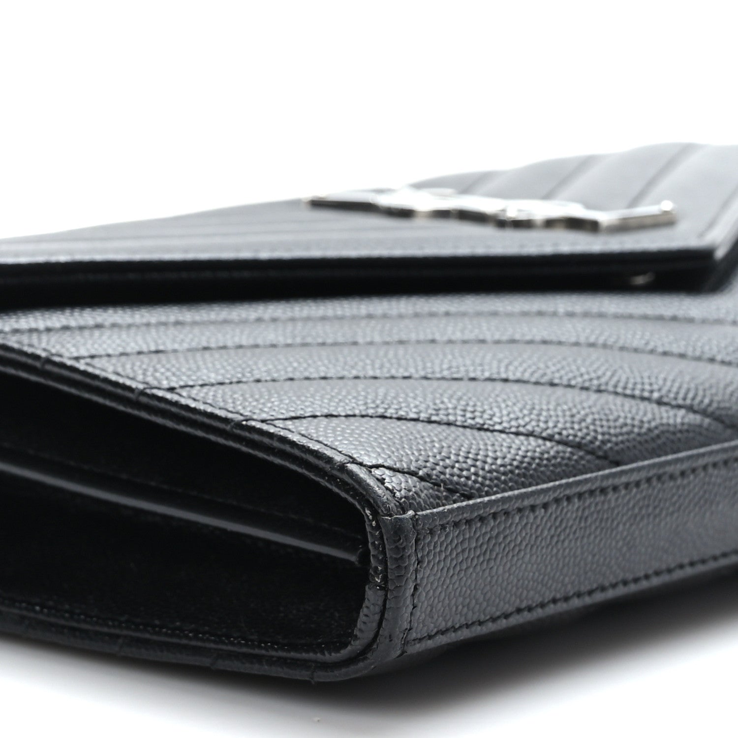 Saint Laurent Grain De Poudre Matelasse Chevron Monogram Chain Wallet Black 7 of 8