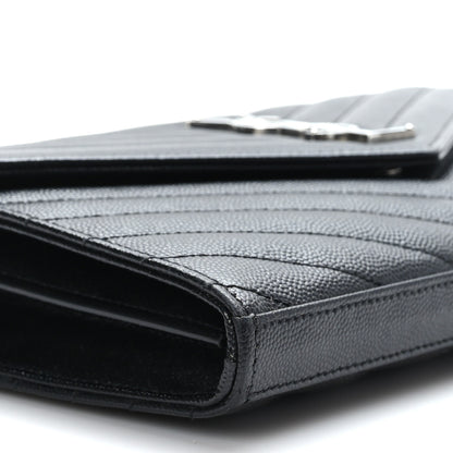 Saint Laurent Grain De Poudre Matelasse Chevron Monogram Chain Wallet Black 7 of 8