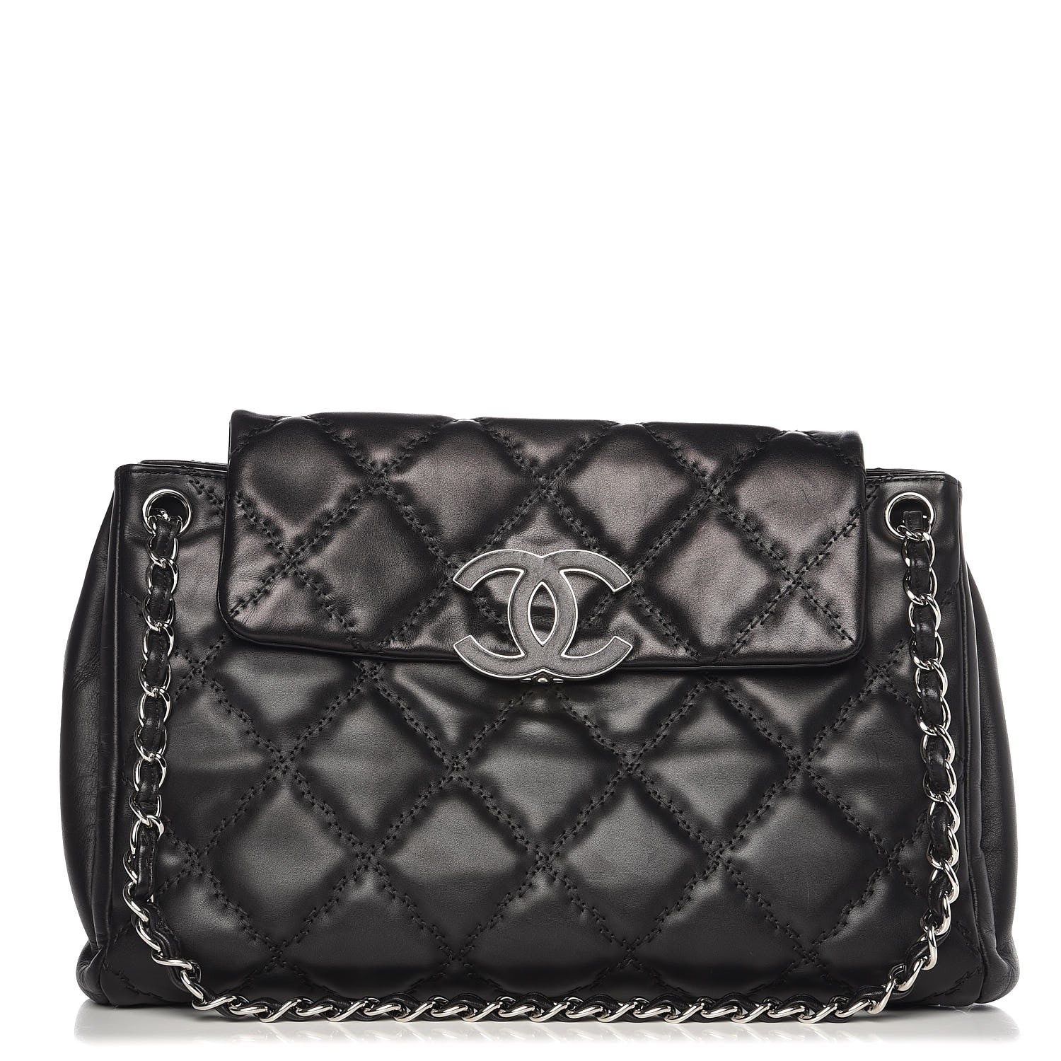 Chanel Calfskin Double Stitch Large Hamptons Flap Bag Black 1 of 11