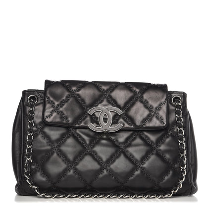 Chanel Calfskin Double Stitch Large Hamptons Flap Bag Black 1 of 11
