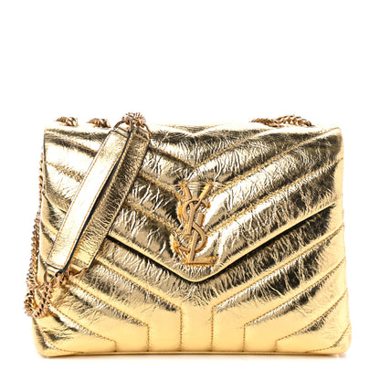 Saint Laurent Metallic Calfskin Y Quilted Small Loulou Monogram Chain Satchel Gold 1 of 9