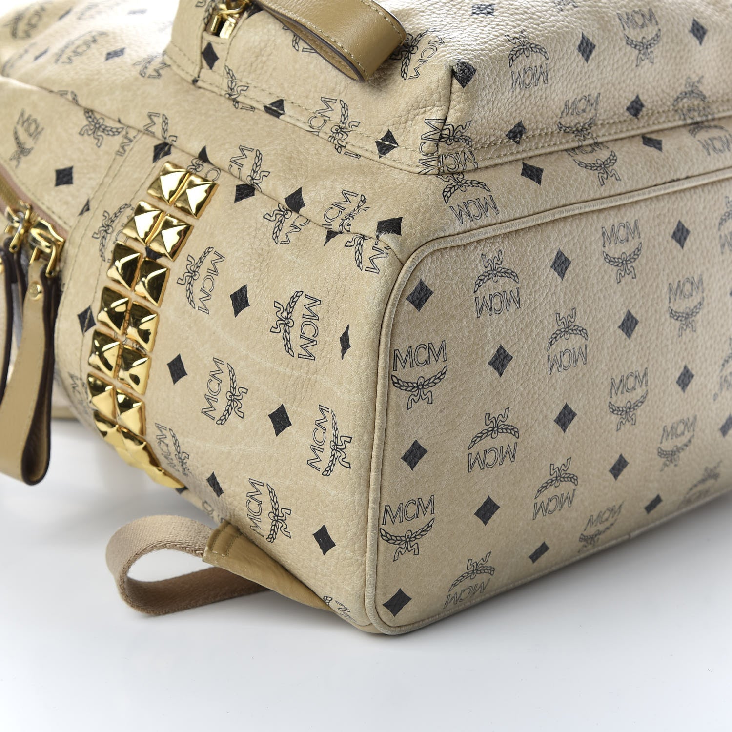 MCM Visetos Medium Side Studs Stark Backpack Beige 7 of 13