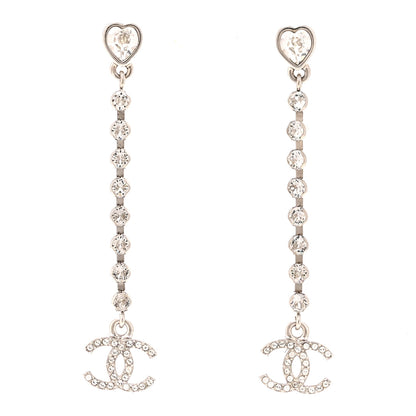 Chanel Crystal CC Heart Drop Earrings Silver 1 of 5