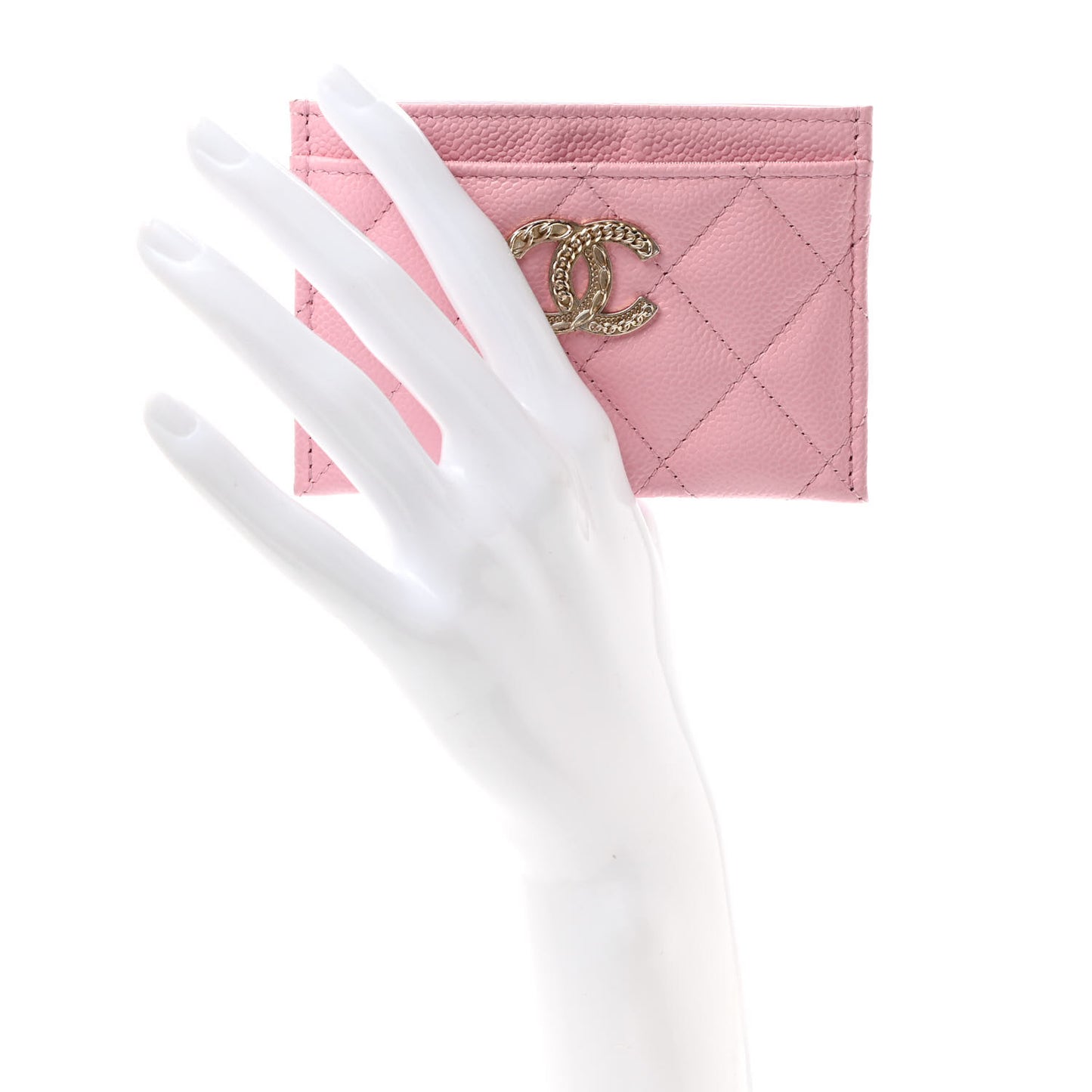 Caviar Quilted Multi Chain CC Card Holder Pink