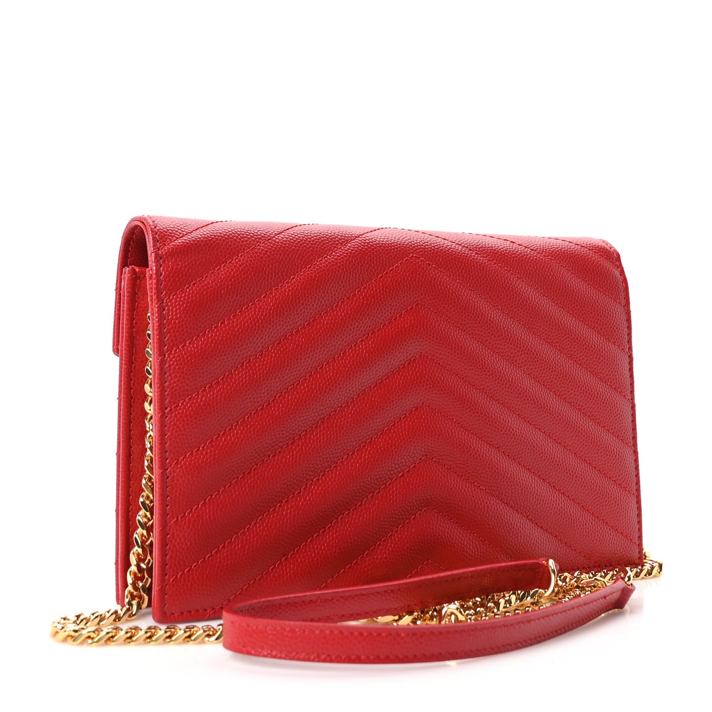 Grain De Poudre Matelasse Chevron Monogram Envelope Chain Wallet  New Red