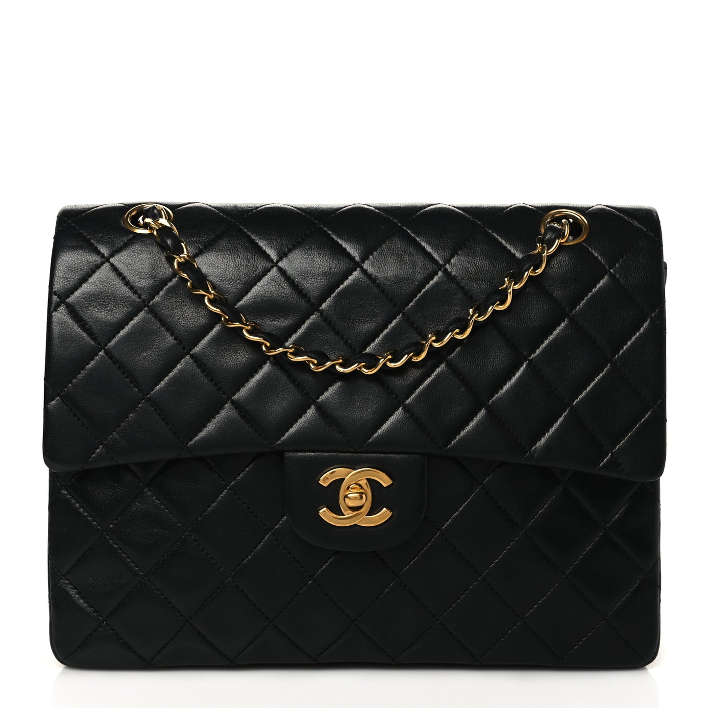 Lambskin Quilted Medium Double Flap Black