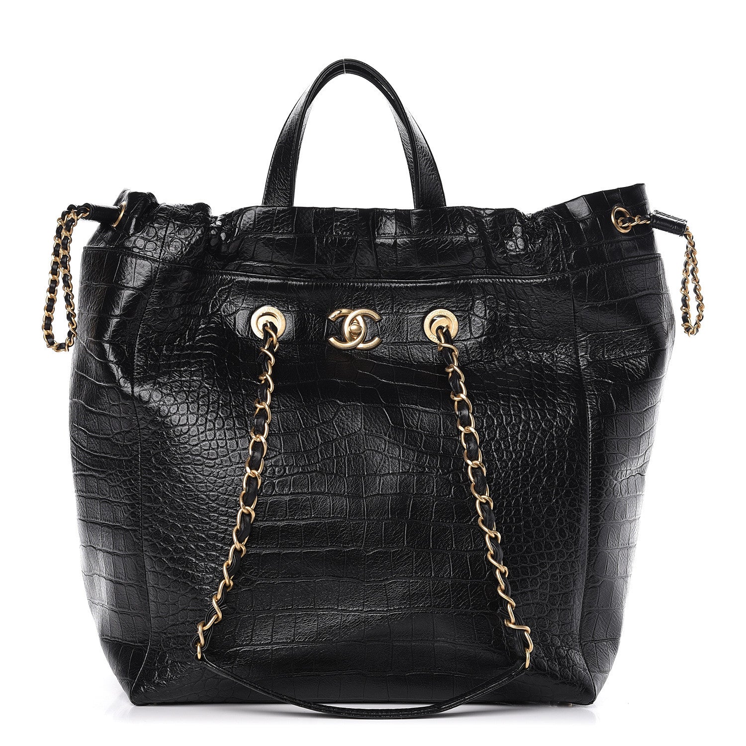 Chanel Calfskin Crocodile Embossed Large Cocodile Shopping Tote Black 1 of 10
